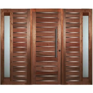 Portón De Abrir Estilo Moderno Vidrio Lateral Con Apliques